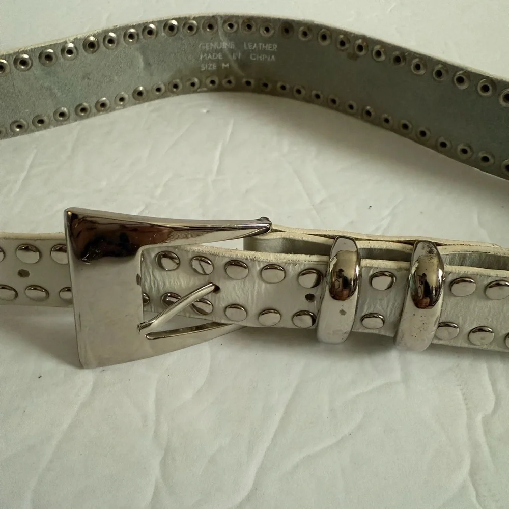 Genuine Leather White Studded Belt Western Cowgirl Country Women - Size M